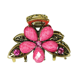 Haargreifer Blumen Haarklammer Metall Strass 3x2cm rosa gold 5692d